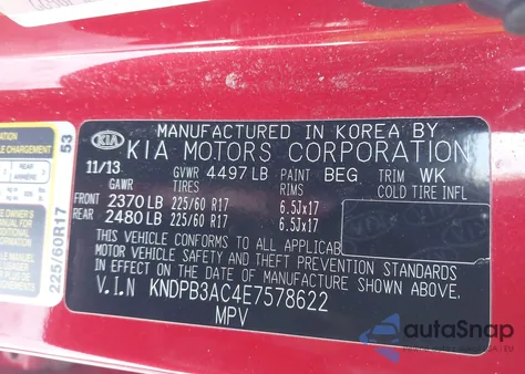 2014 Kia Sportage Lx из США, поврежденный, VIN KNDPB3AC4E7578622